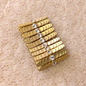 New Clear Crystal Multi Row Stretch Bangle Gold Plated Bracelet